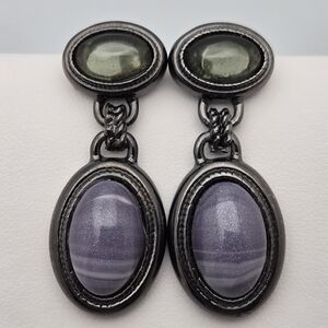 ✨2/$10✨ Gunmetal Cabochon Drop Earrings Purple Green Statement 1.5”